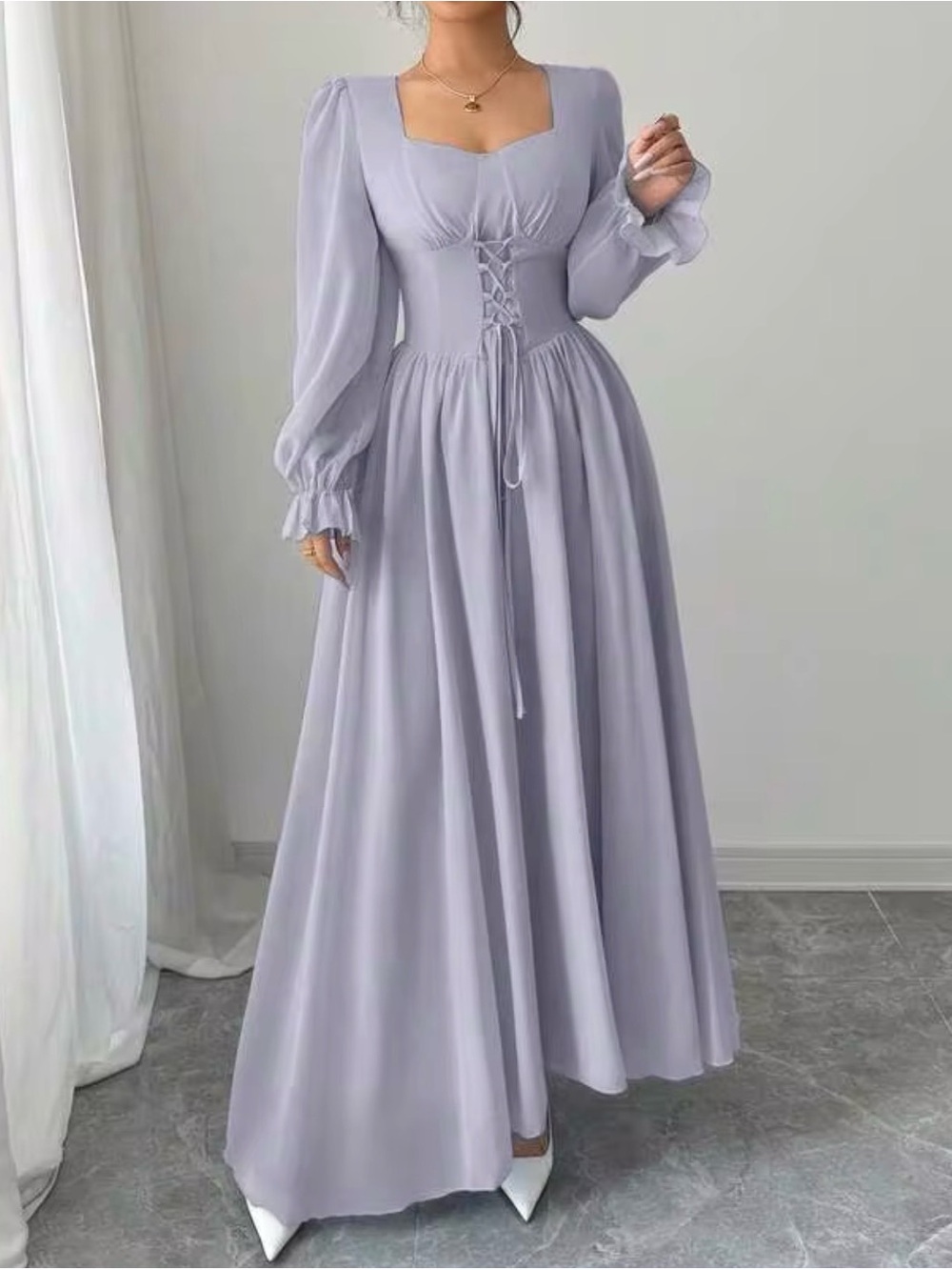 Elegant Lavender Maxi Dress with Corset Waist